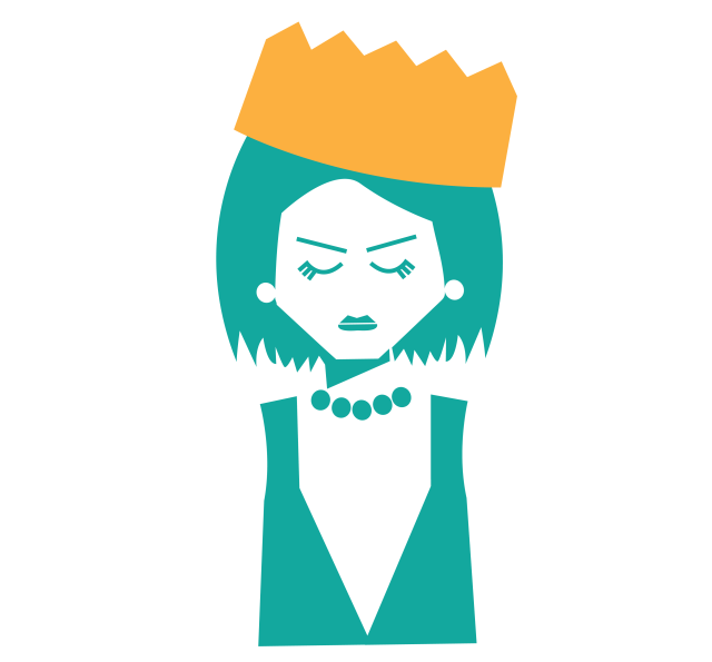 Graphic Icon of a queen wearing a dress, pearls, and a crown