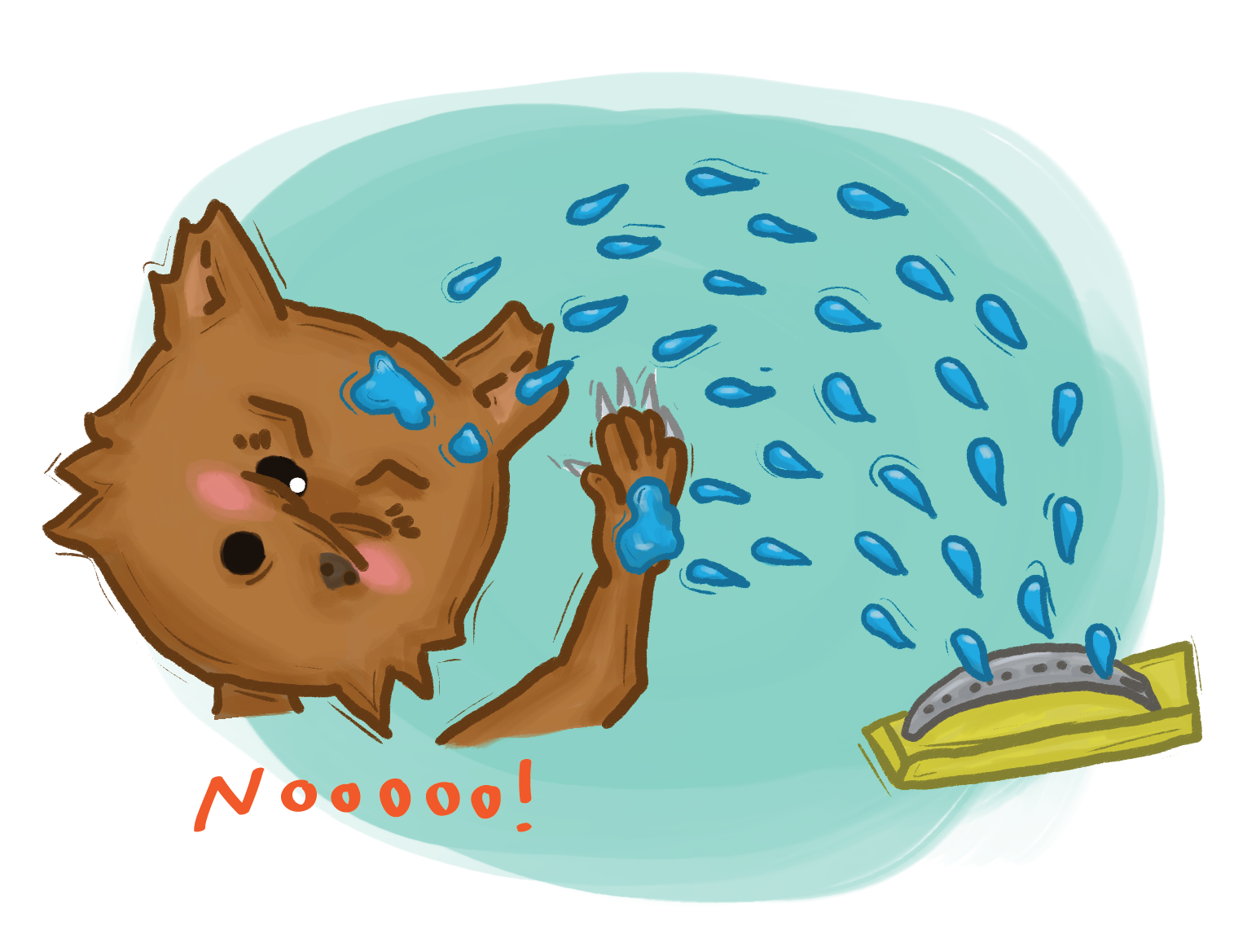 The Awarewolf hating the sprinkler